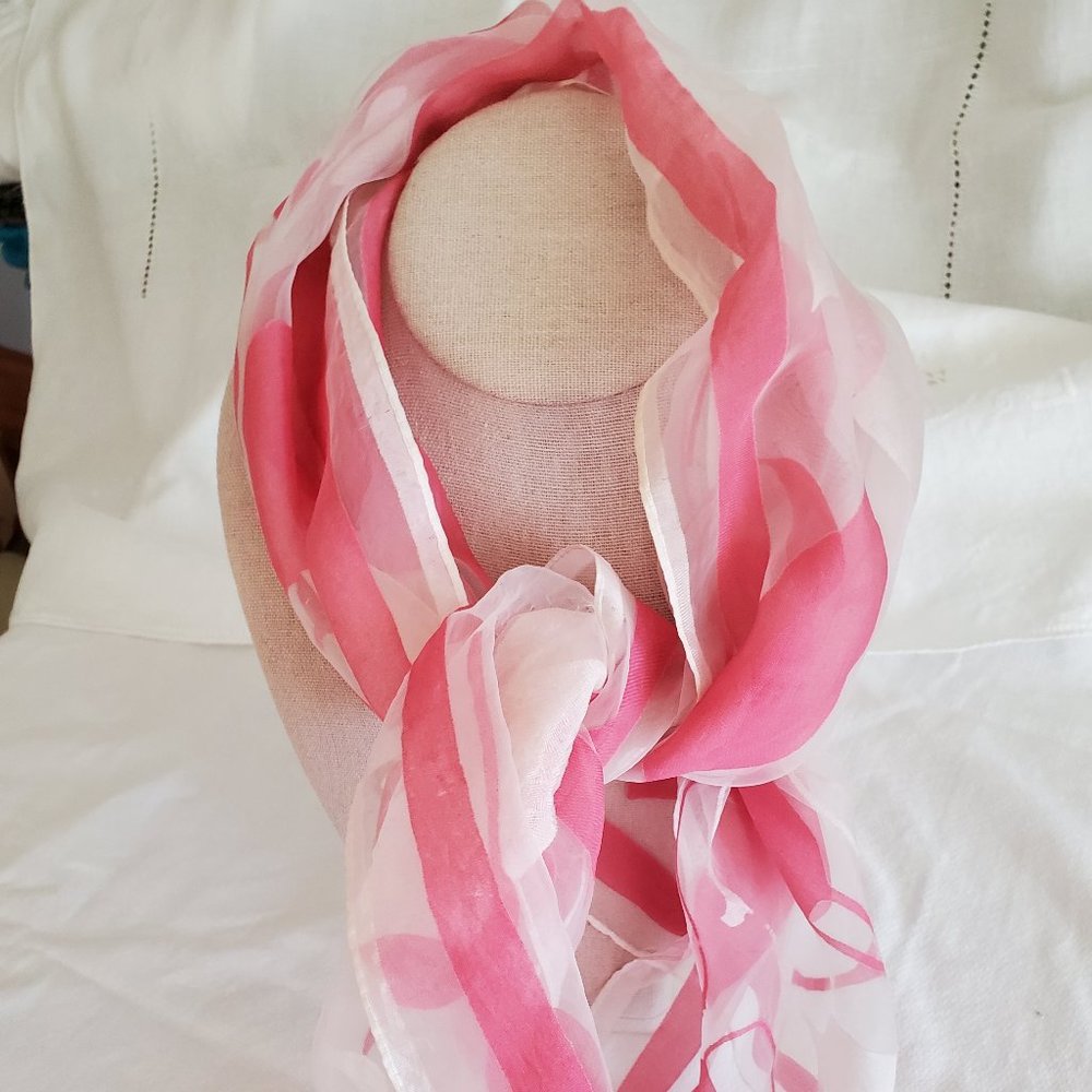 White and Pink Falling Leaves Scarf 14" X 43" - Picture 7 of 7